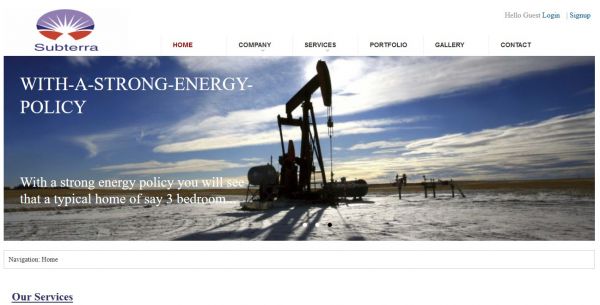 An oil and gas servicing company website for Subterra